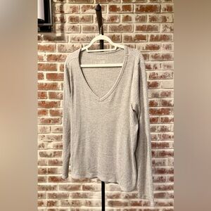 American Eagle Outfitters Light Gray Ribbed Long Sleeve Top XXL